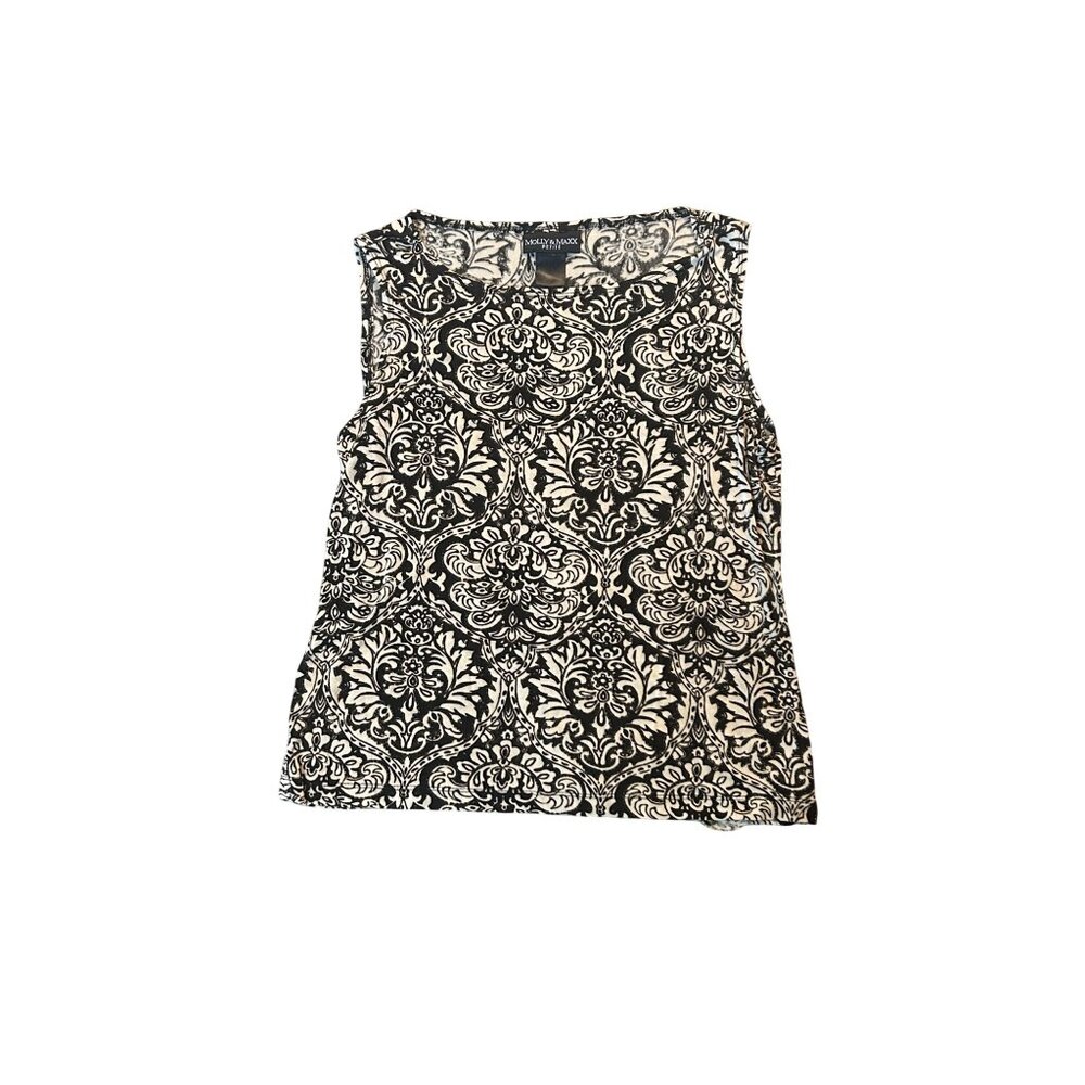 Molly & Maxx Black & White Damask Sleeveless Top Womens Petite PS 1734